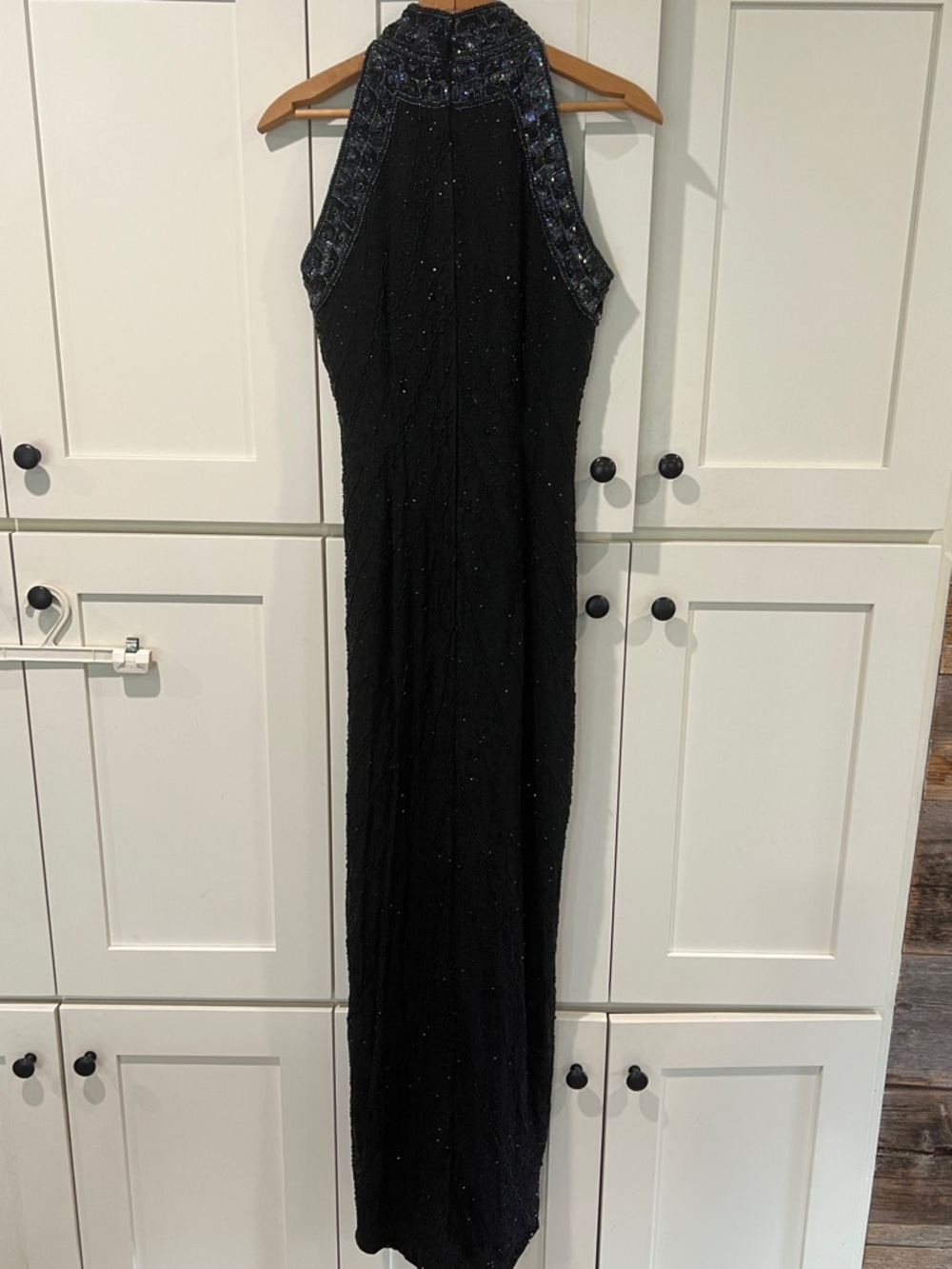 Adrianna Papell Black Beaded High-Neck Evening Gown - Picture 6 of 7